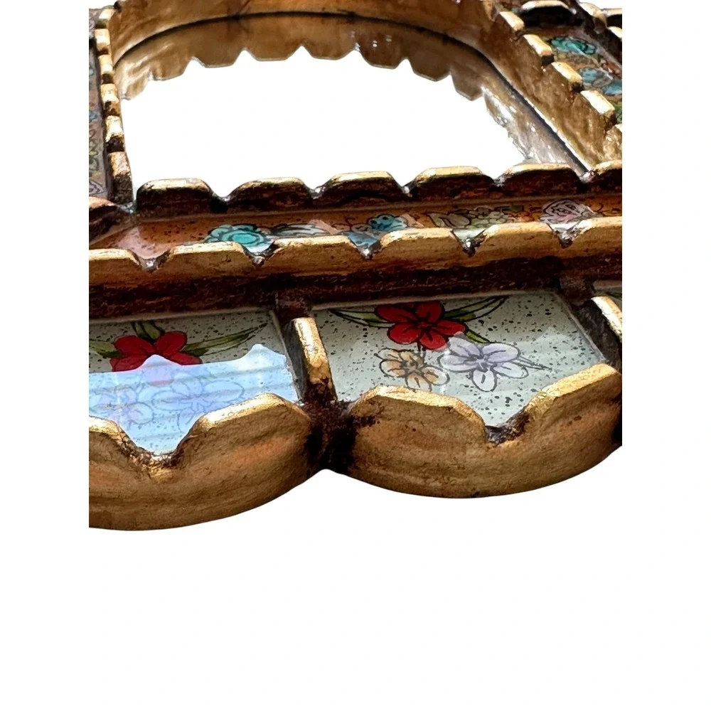 VTG Peruvian Cuzcaja Wall Mirror Reverse Painted Glass Gld Gilt Arched 11.5in